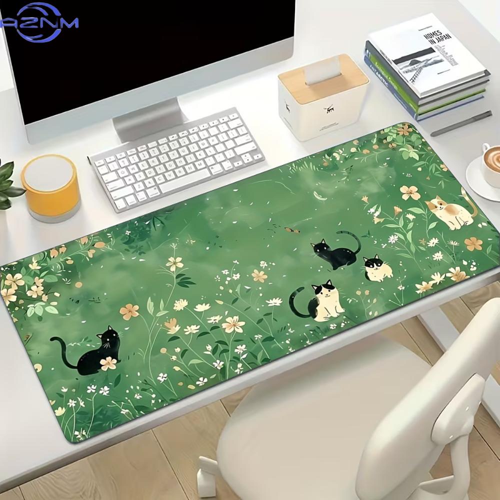 Desk Setup For Work - Bloemig Schattig Katten Groot Gaming Muismat