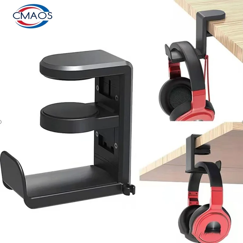 Desk Setup Desk - Geen-punch-tafelklemhaak hoofdtelefoonhouder 360 graden draaibare hoofdtelefoonhaak