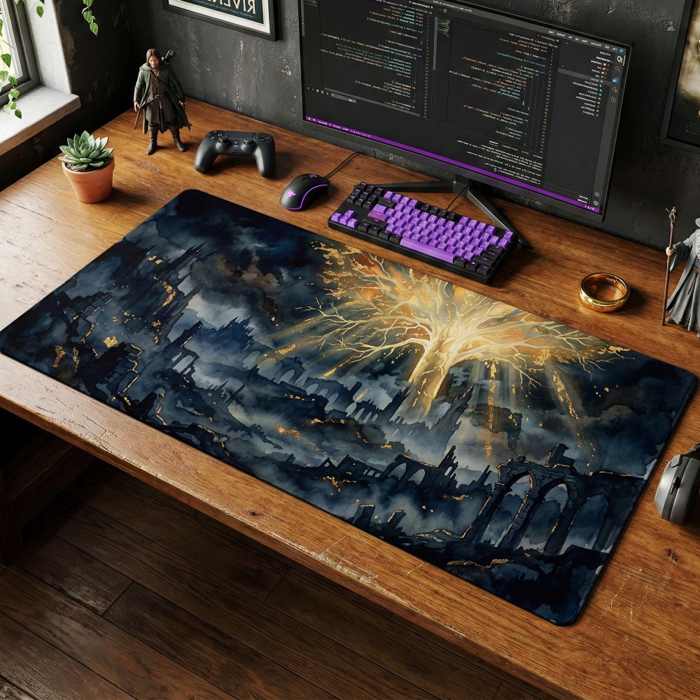 Desk Setup Simple - Bureaumat, Dark Fantasy muismat, Soulsborne Gaming