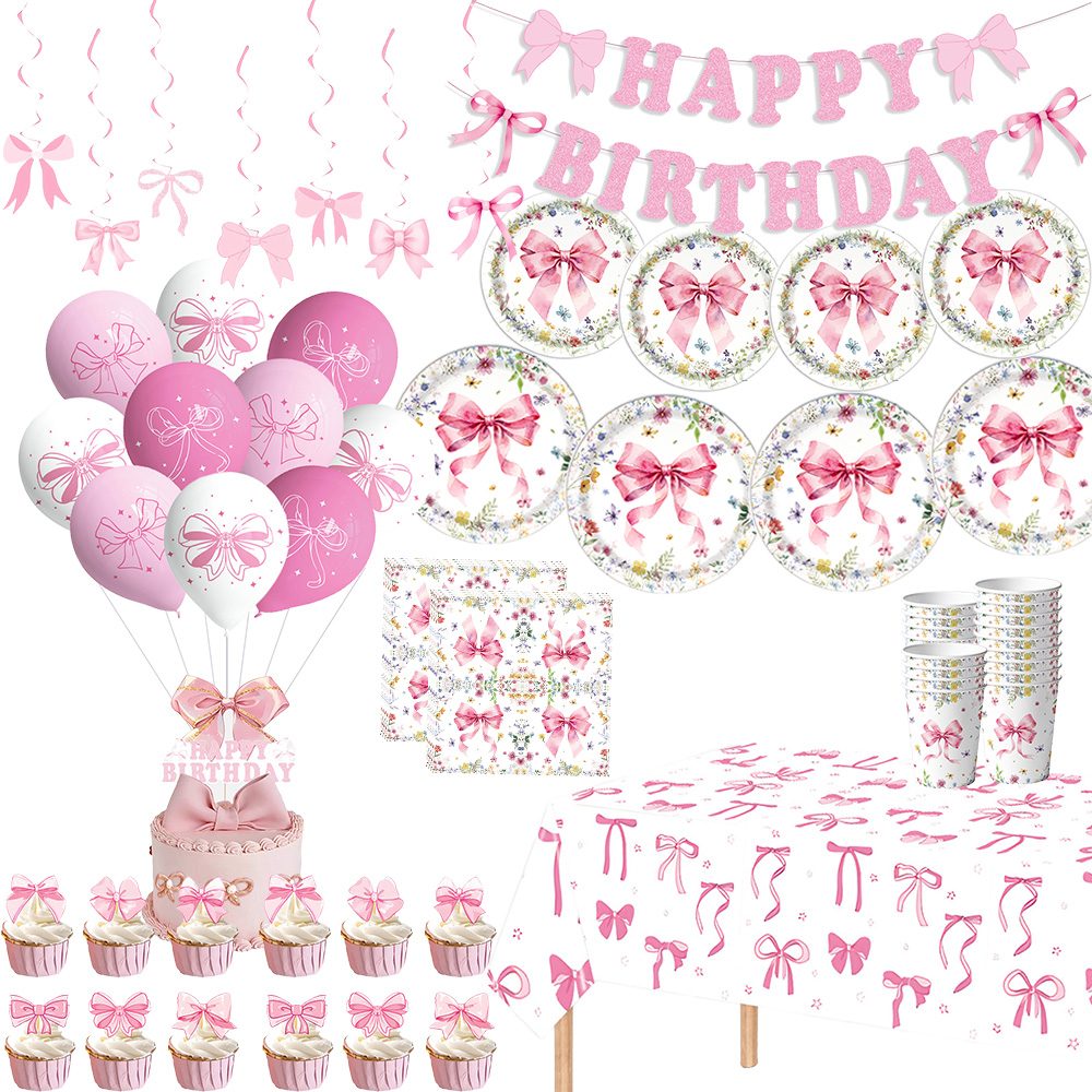 Desk Setup Girl - Roze strik meisjes verjaardag decoratie borden