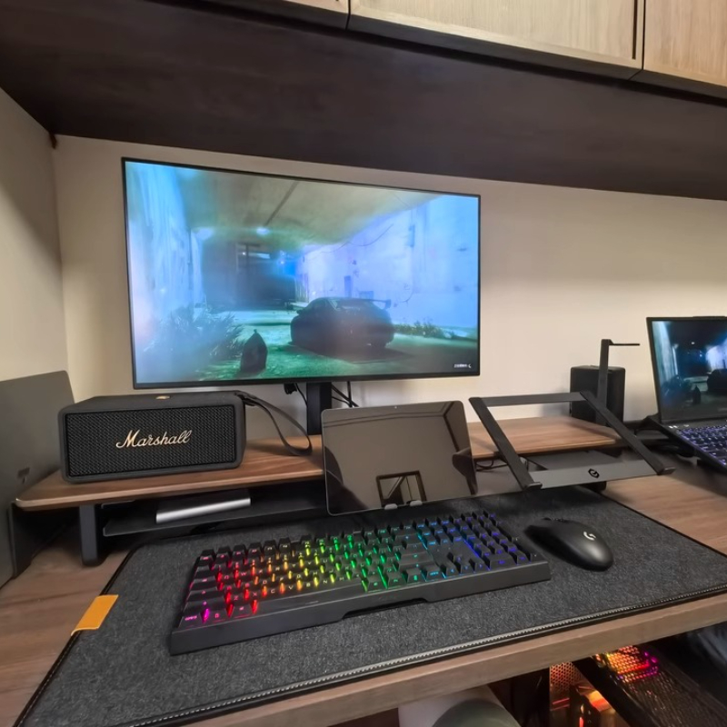 Desk Setup Monitor And Laptop - Modulaire monitorverhoger Ergonomische bureau-organizer Zwart Gaming-opstelling