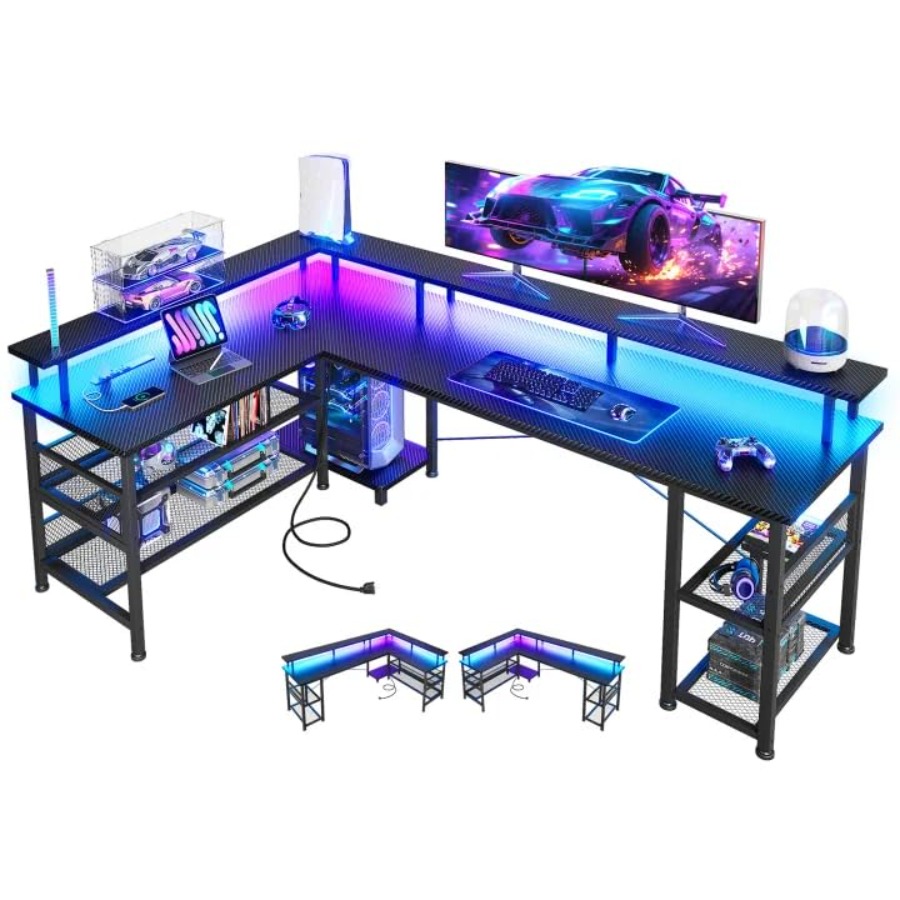 Desk Setup Black - 66 cm breed, groot L-vormig gamingbureau