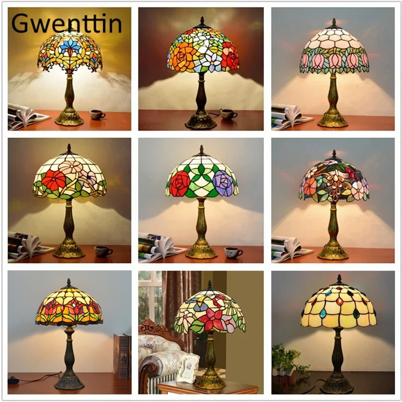 Desk Setup Vintage - Vintage Tiffany tafellampen Mediterraan barok glas-in-lood
