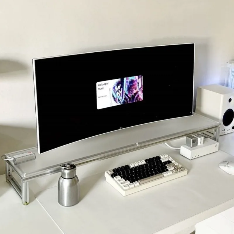Desk Setup Monitor And Laptop - Aluminium monitorstandaard Acryl desktopverhoger Laptopplankorganisator Strakke
