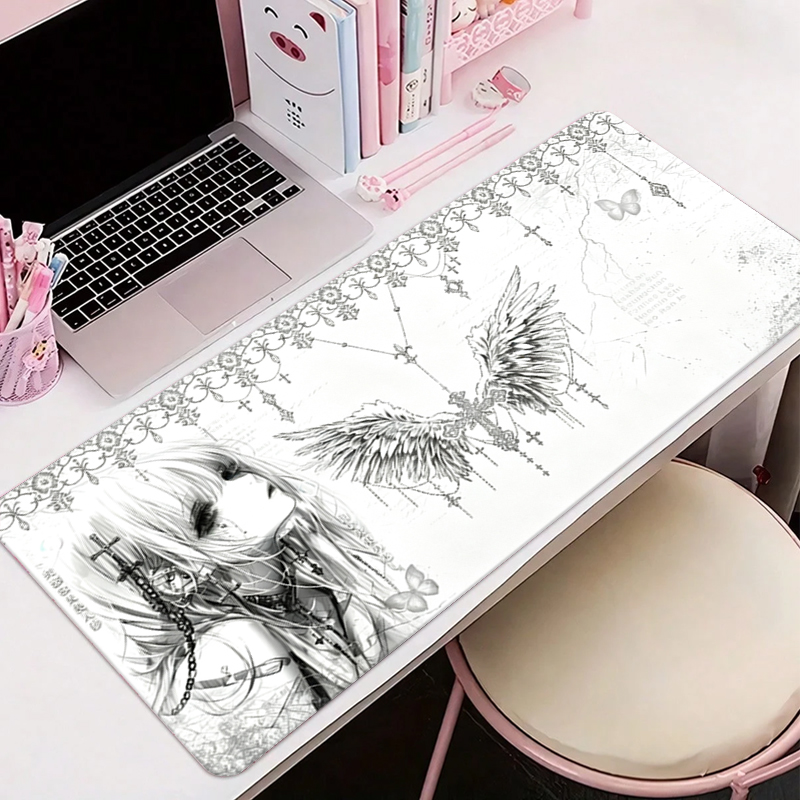 Desk Setup Black - Leren muismat Zwart Wit Anime Esthetiek