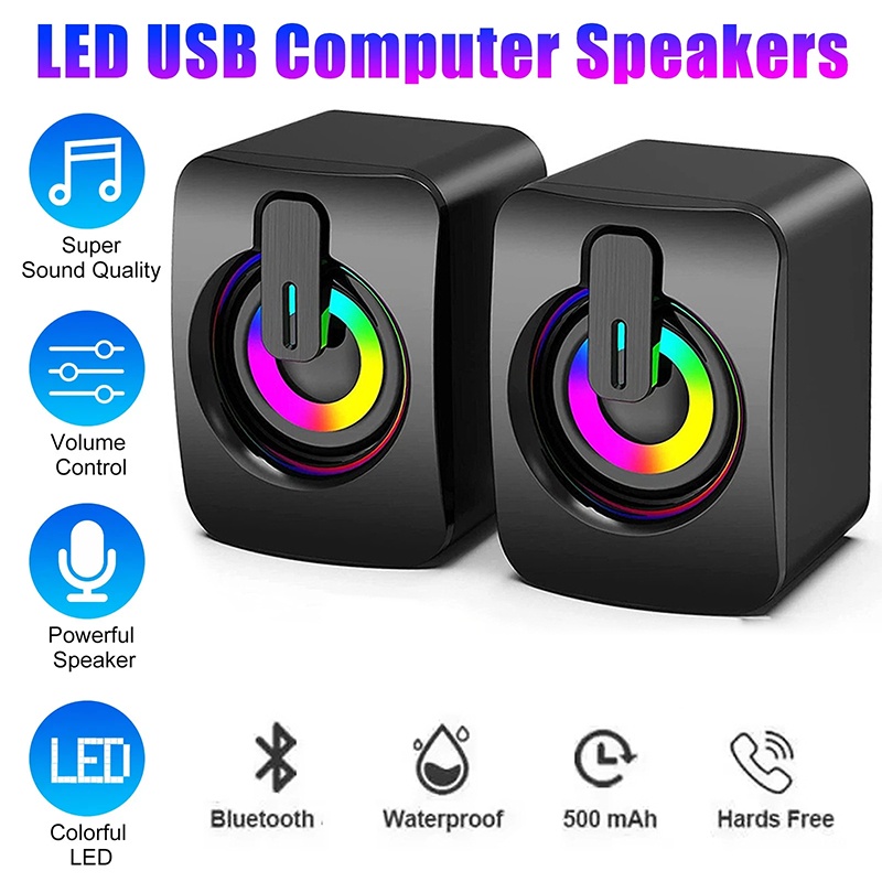 Desk Setup Speakers - Mini-computerluidsprekers Volumeregeling Stereogeluid LED-licht Subwoofer Klankkast
