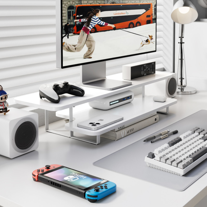 Monitorstandaard met walnoot a - Desk Setup Monitor And Laptop recensie en prijs