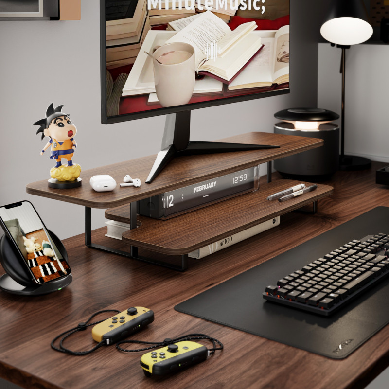Monitorstandaard met walnoot a - Desk Setup Monitor And Laptop recensie en prijs
