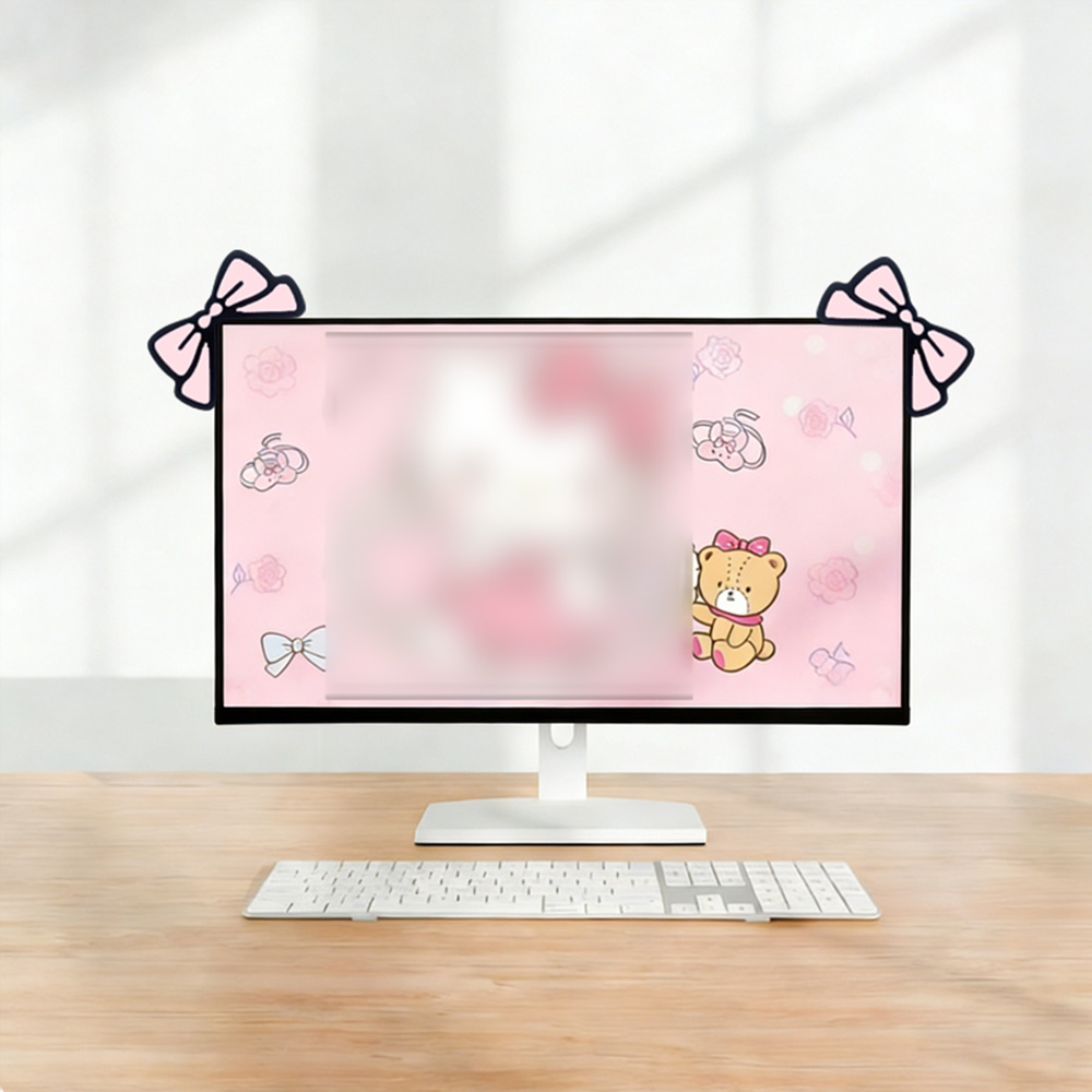 Schattige roze strik monitorde - Desk Setup Monitor And Laptop recensie en prijs