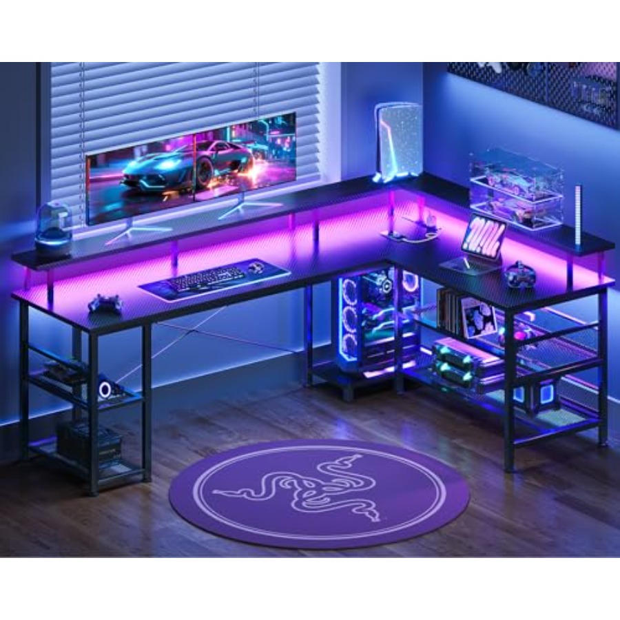 66 cm breed, groot L-vormig ga - Desk Setup Black recensie en prijs