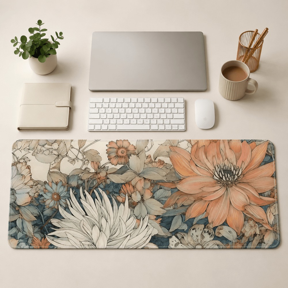 Retro bloementafelmat met plan - Desk Setup For Work recensie en prijs