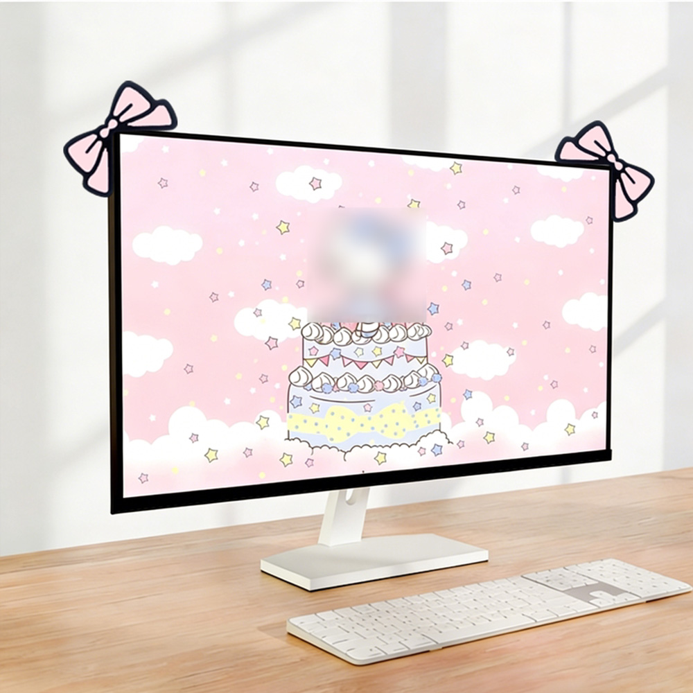 Schattige roze strik monitorde - Desk Setup Monitor And Laptop recensie en prijs